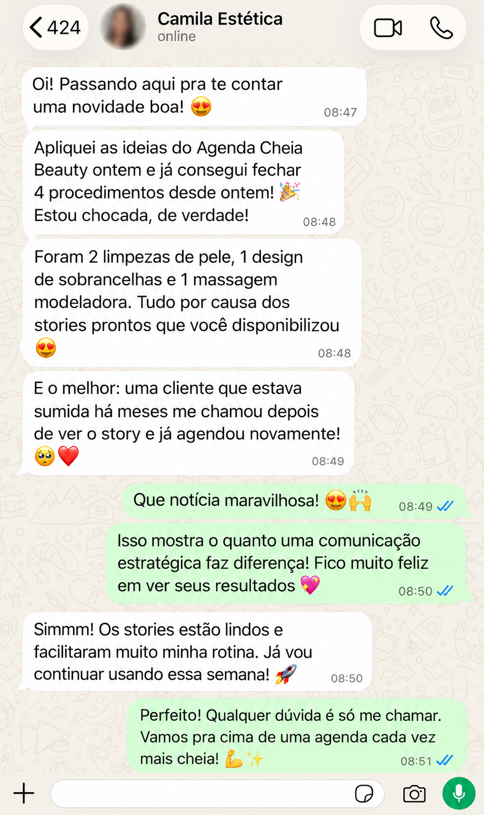Print real de conversa de WhatsApp com Camila