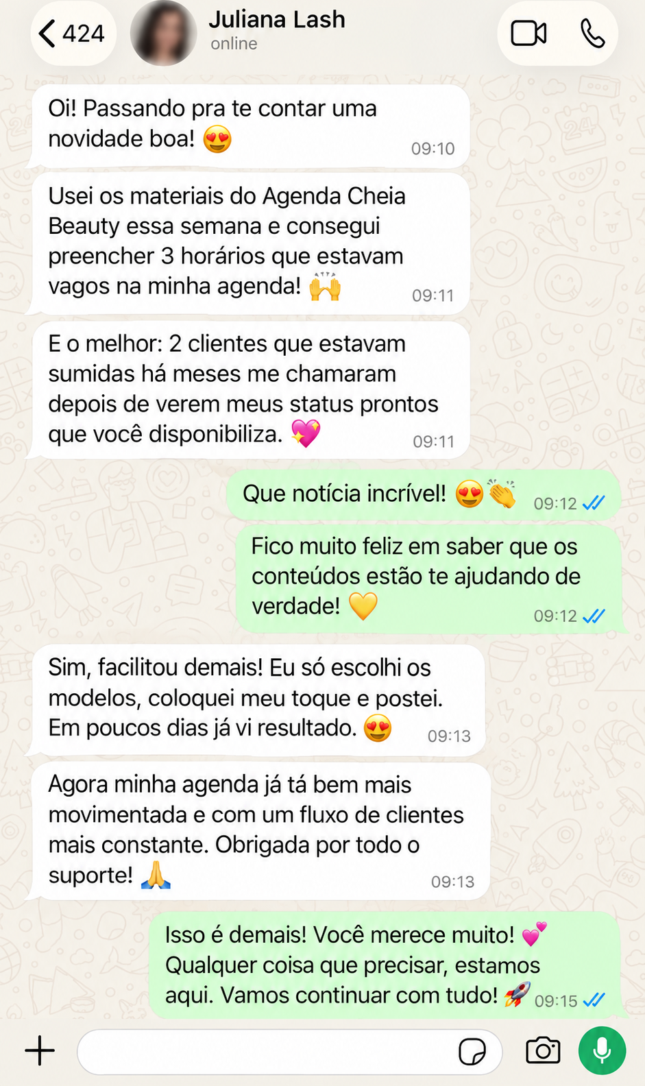 Print real de conversa de WhatsApp com Juliana
