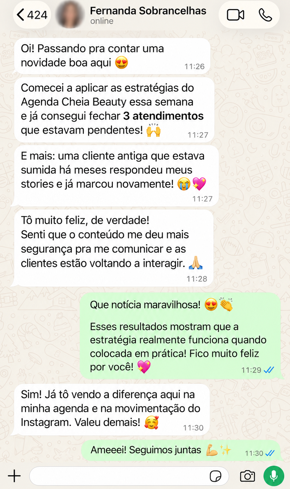 Print real de conversa de WhatsApp com Fernanda