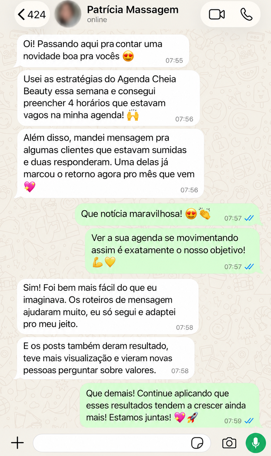 Print real de conversa de WhatsApp com Patrícia