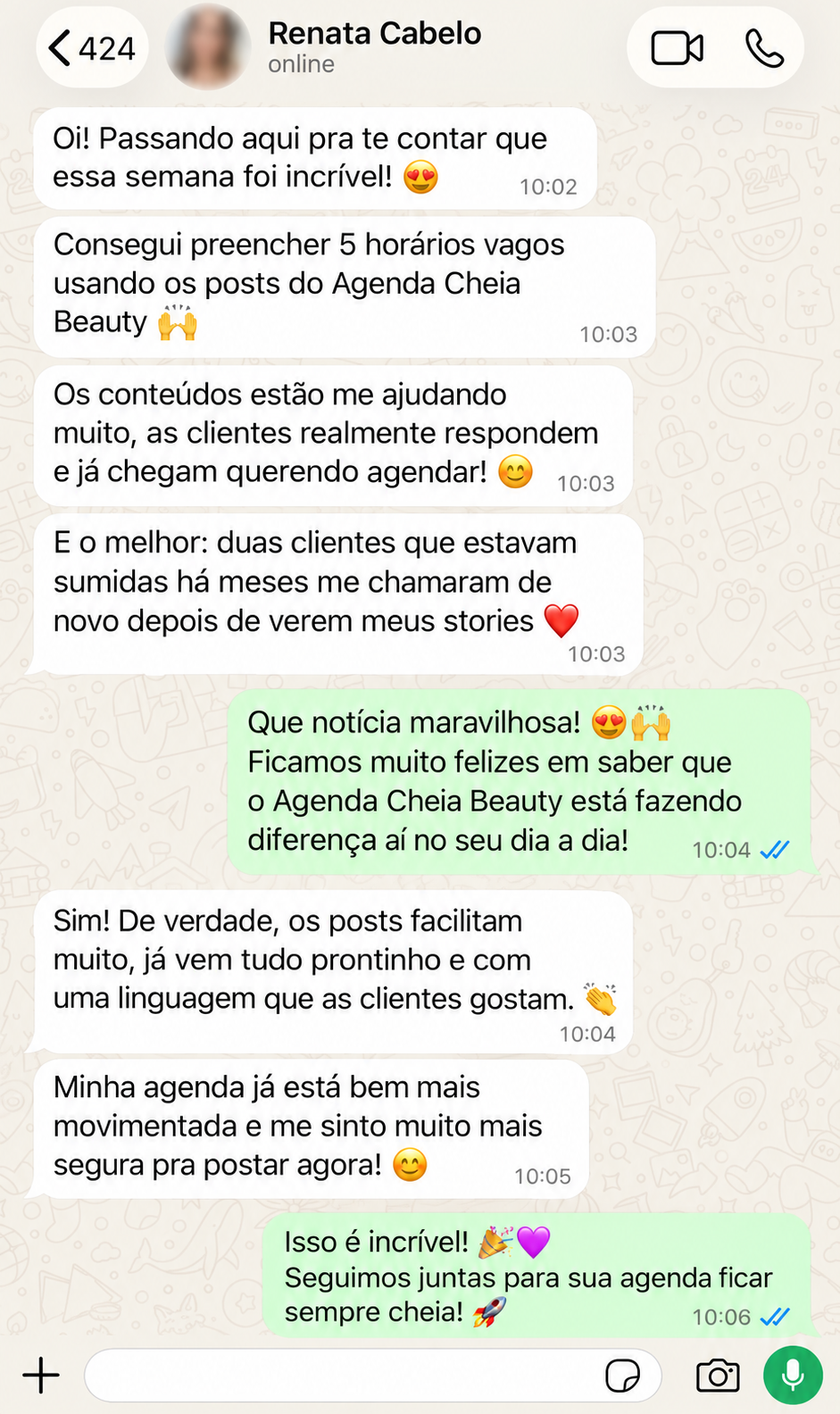 Print real de conversa de WhatsApp com Renata